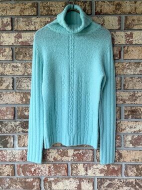 WEWELL Sweater Size XL 65% Mohair Turtleneck Mint Green Excellent!